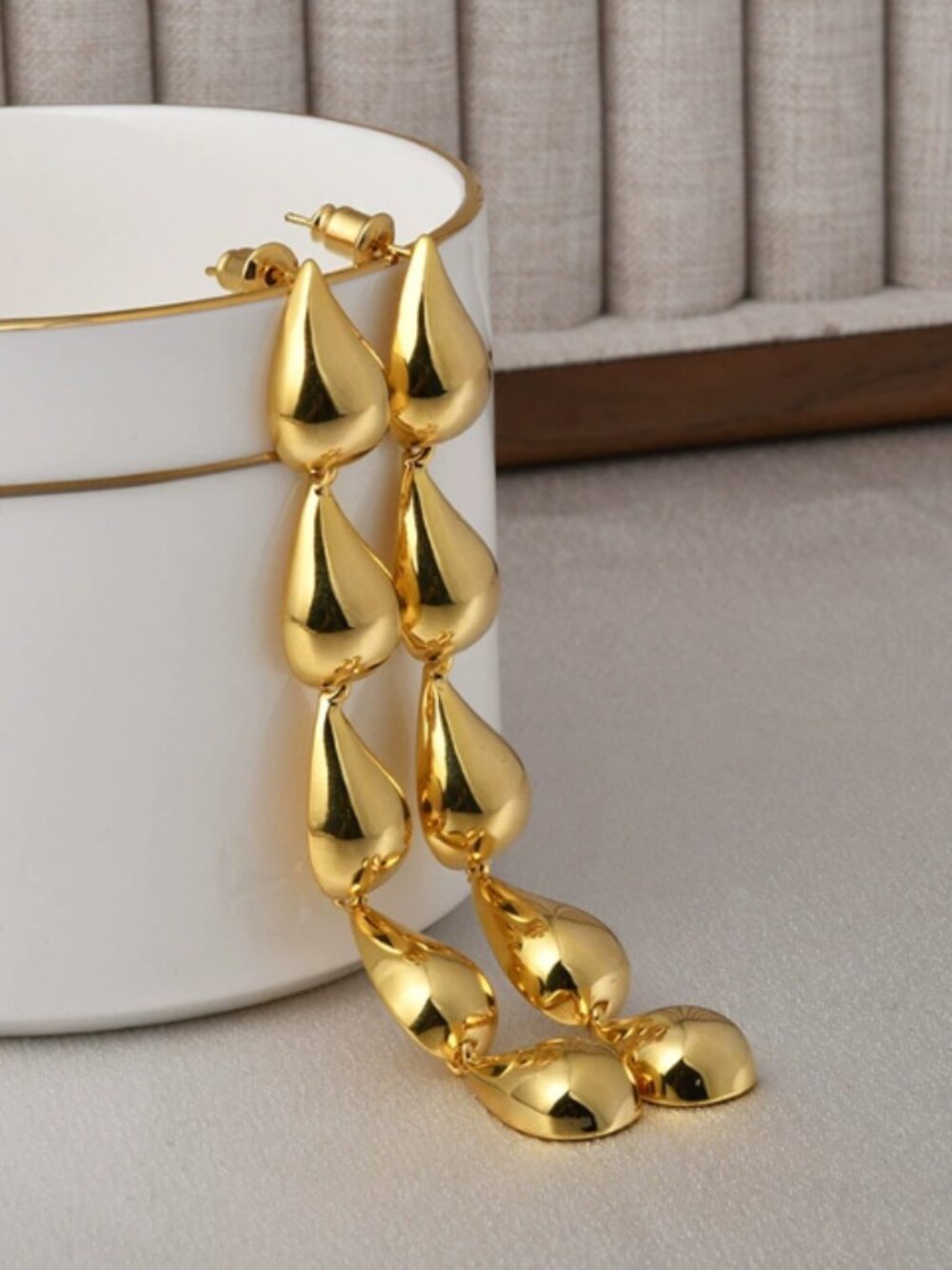 Dainty Stacked Waterfall Gold Drop Earrings